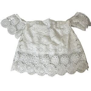 Design Lab Lord Taylor white crochet lace off shoulder crop small NWOT